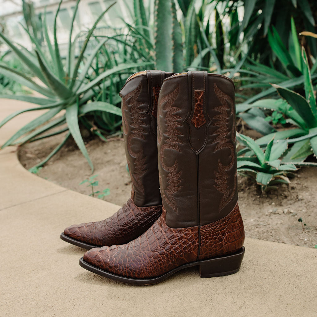 Soto Boots Men's Gator Tail Print Cowboy Boots Cognac (H7006)