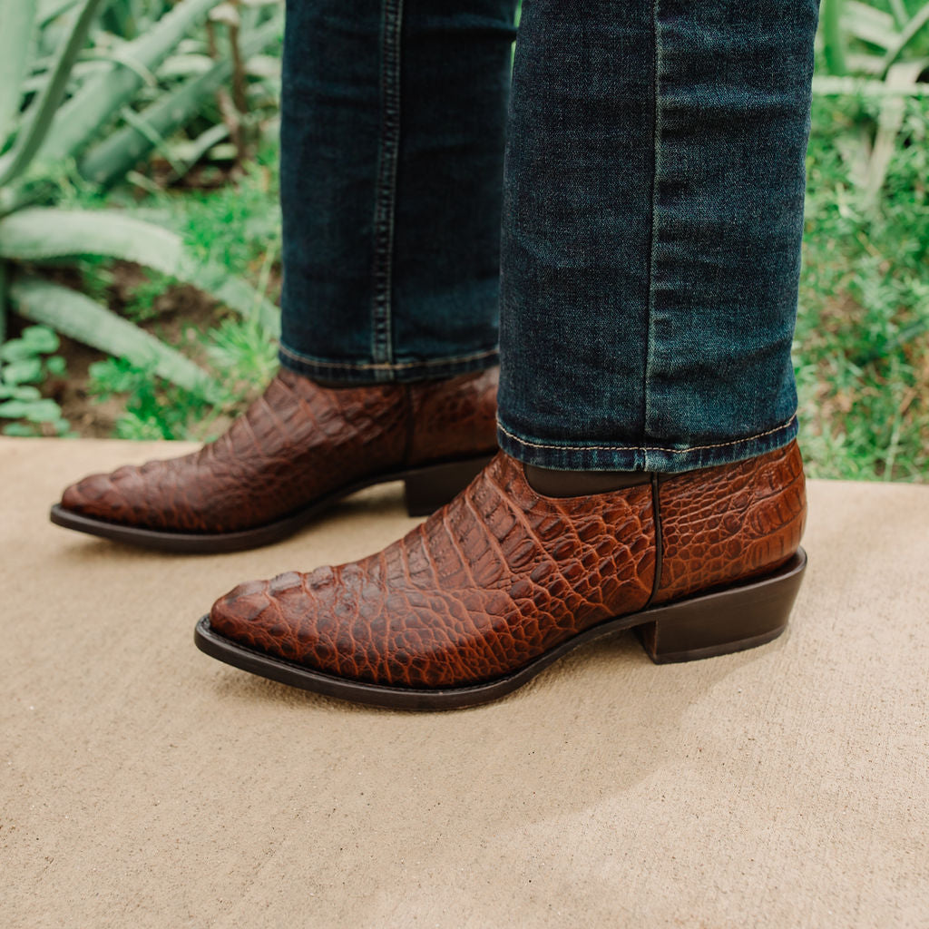 Soto Boots Men's Gator Tail Print Cowboy Boots Cognac (H7006)