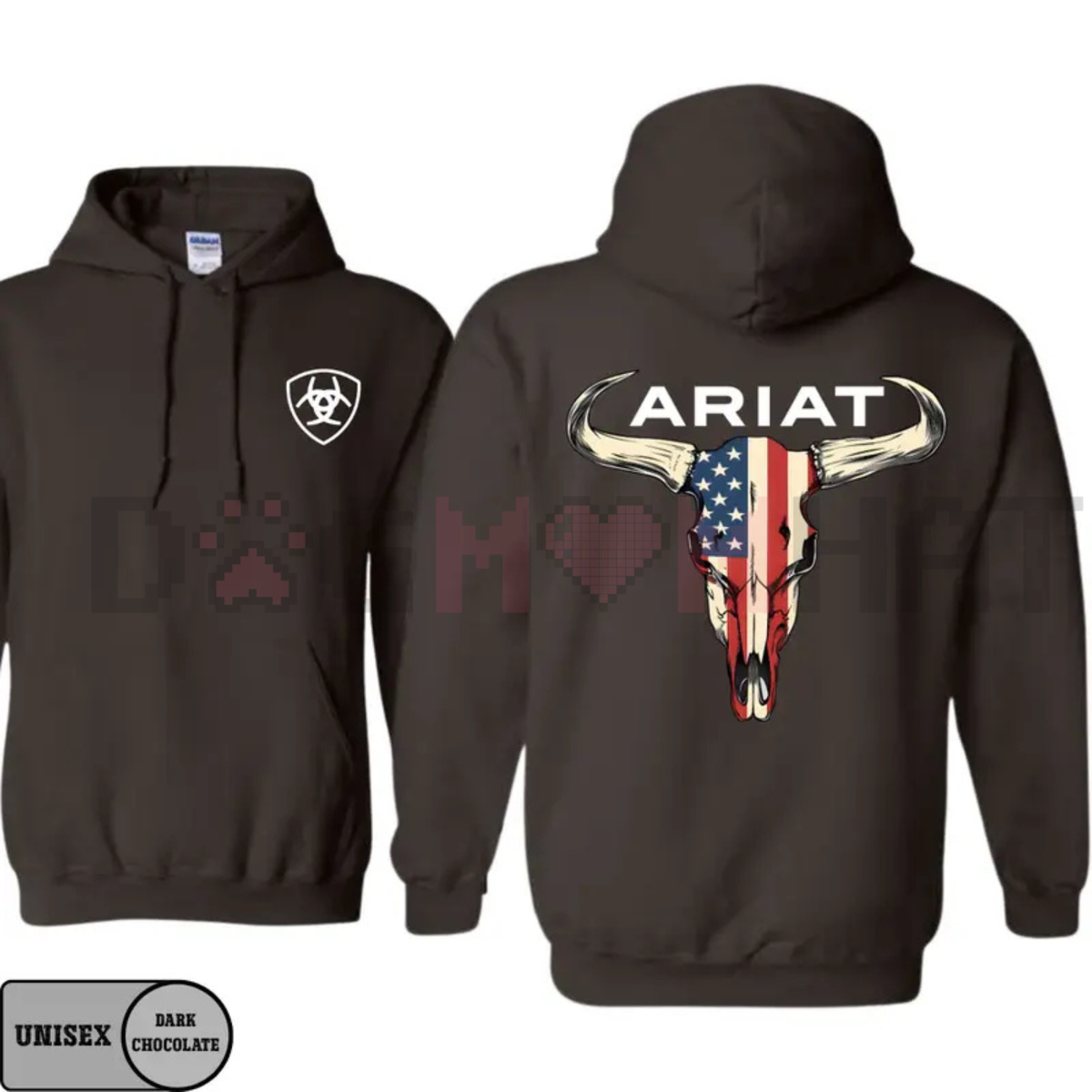 Ariat-Inspired American Flag Bull Skull Hoodie – Unisex Western Cowboy Pullover