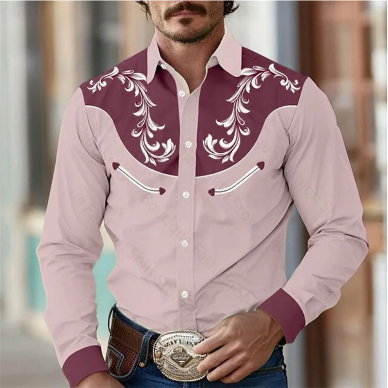Floral Retro Western Men's Shirt Outdoor Street Casual Daily Spring and Summer Lapel Long Sleeve S-5XL Stretch Fabric Shirt