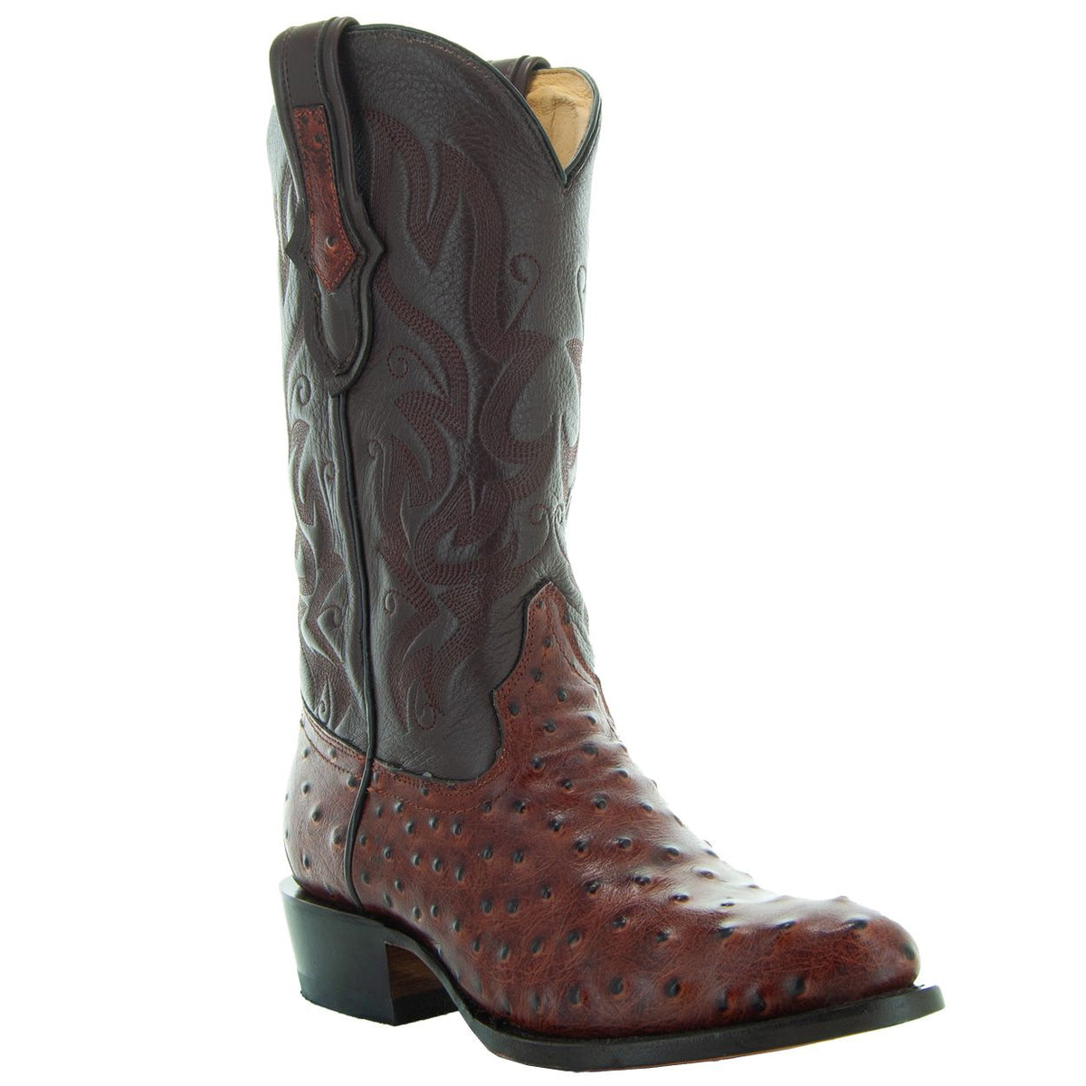 Men's Cognac Ostrich Print Cowboy Boots (H7002)