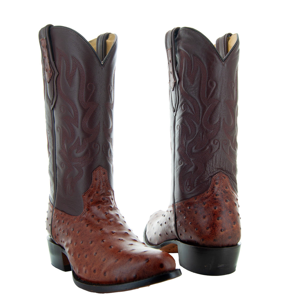 Men's Cognac Ostrich Print Cowboy Boots (H7002)
