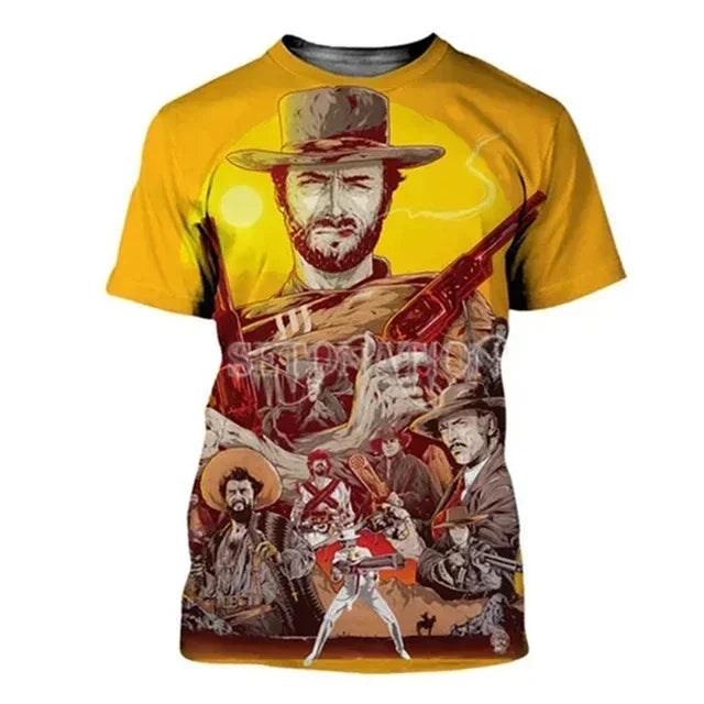 2024 Summer New Hot Fashion 3d Printed Men's T-shirt Western Denim Plus Size Loose Comfortable Breathable Fashion Top 6xl