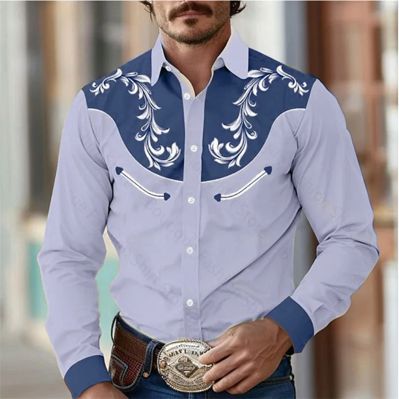 Floral Retro Western Men's Shirt Outdoor Street Casual Daily Spring and Summer Lapel Long Sleeve S-5XL Stretch Fabric Shirt
